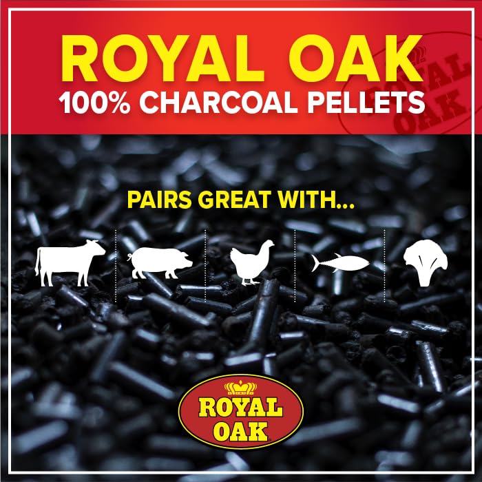Royal Oak pellets over a hot grill with smoky aroma