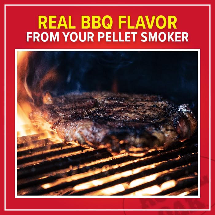 Royal Oak pellets on grill delivering high-heat sear and flavor