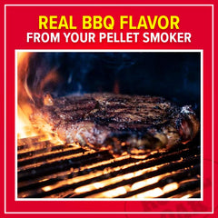 Royal Oak pellets on grill delivering high-heat sear and flavor