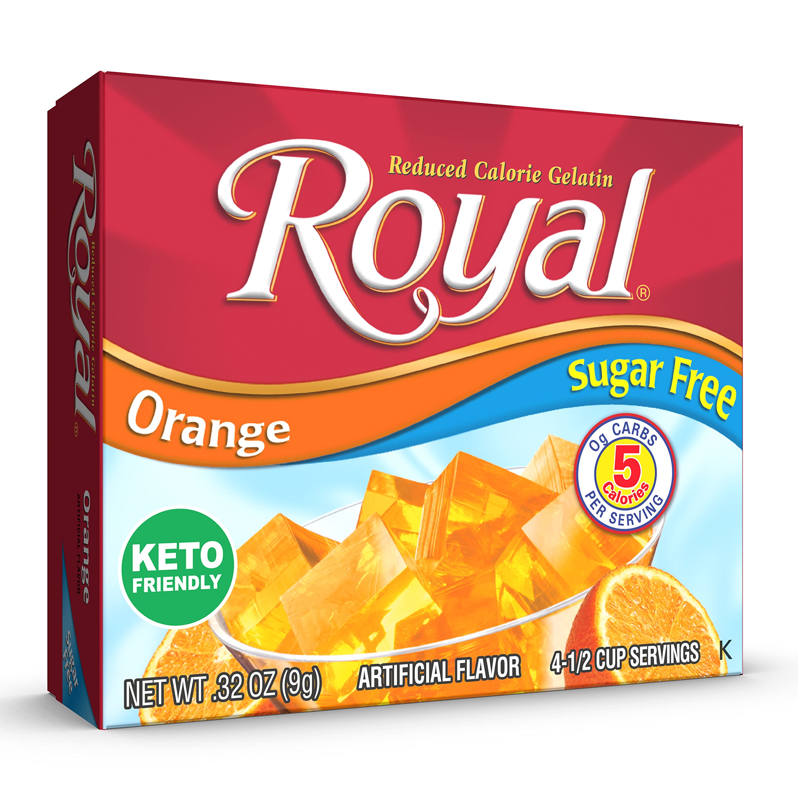 Royal Orange Gelatin close-up texture shows smooth, wiggly dessert.