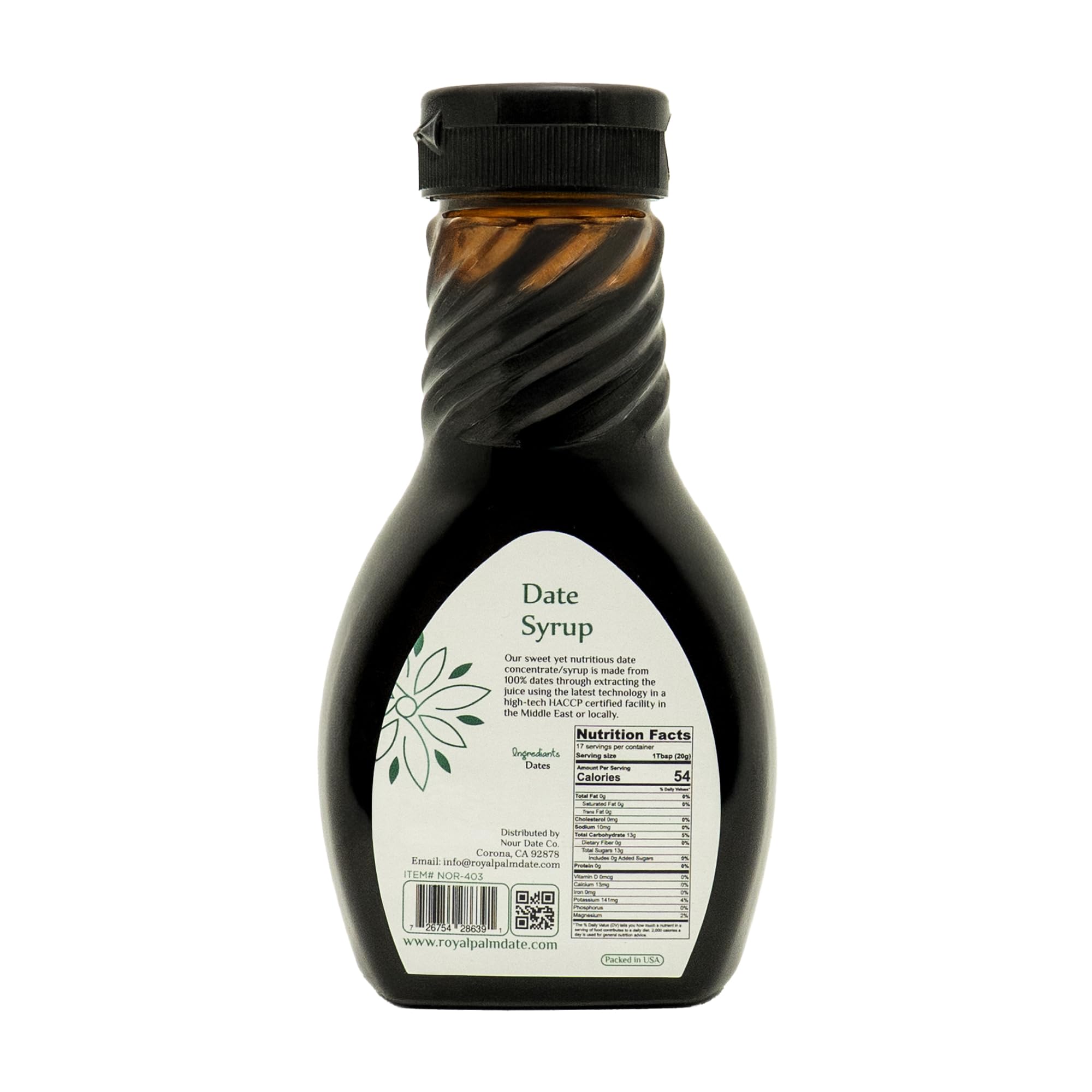 Royal Palm Date Syrup eco-packaging demonstrates sustainable packaging.