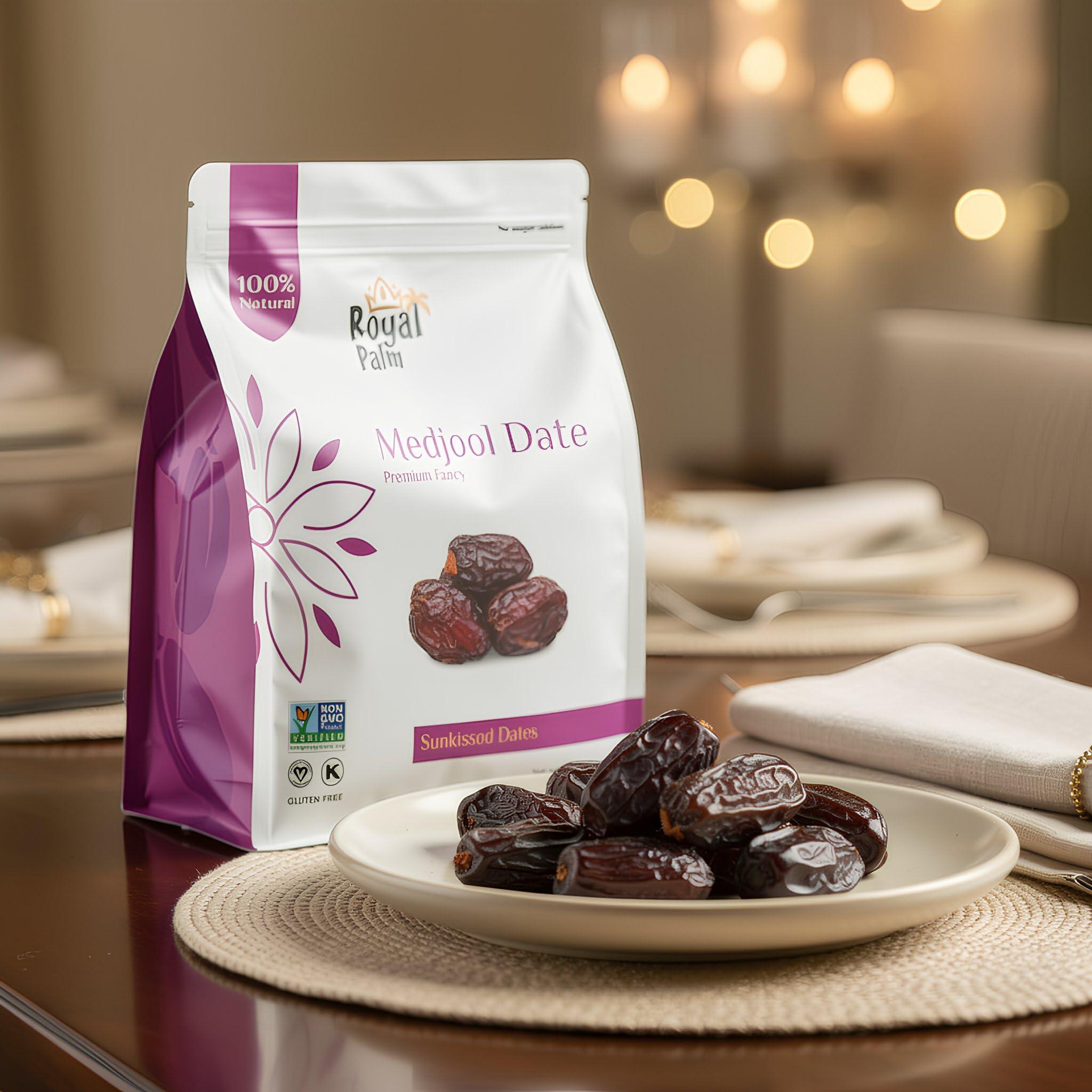 Royal Palm dates in snack bowl ideal for on-the-go bites.