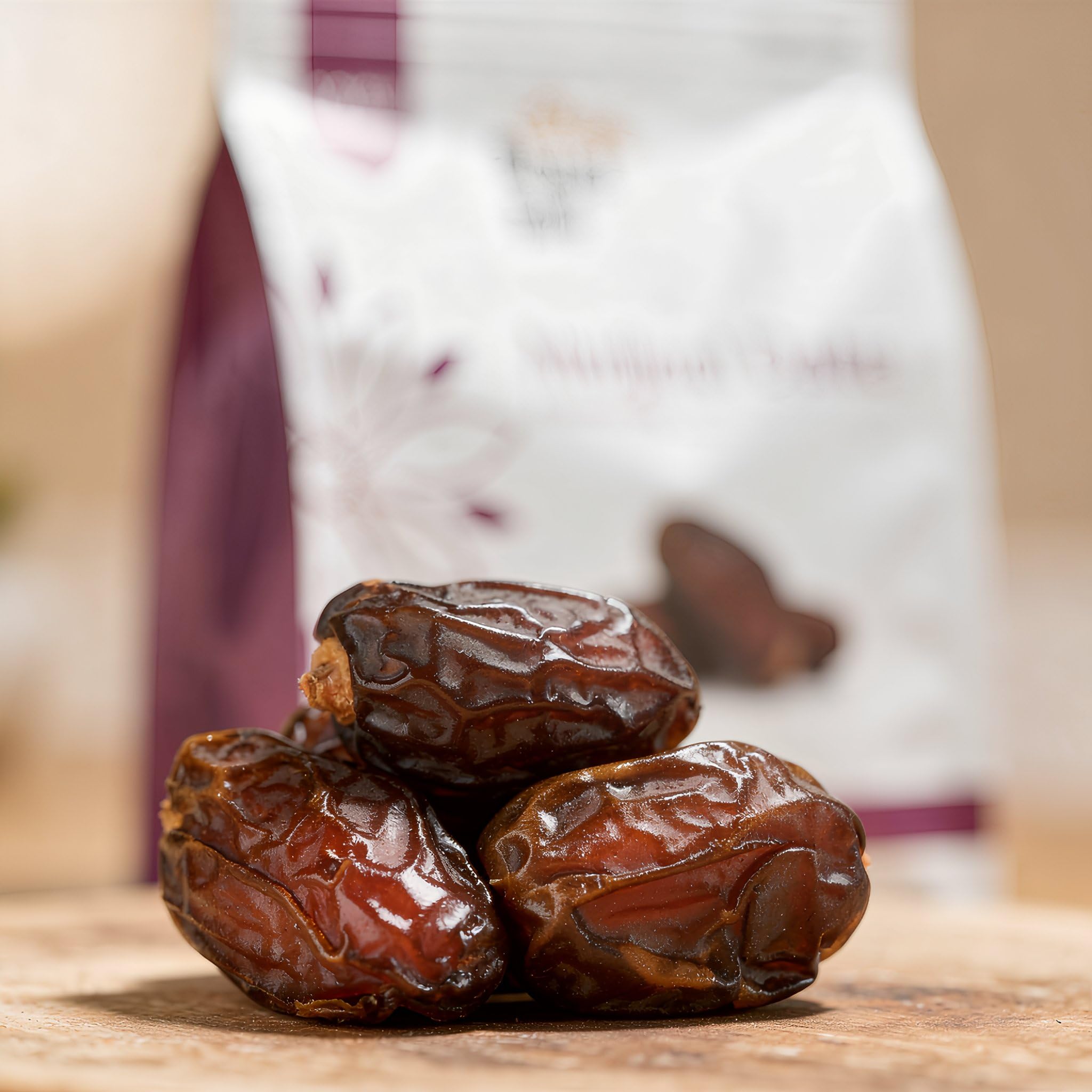Royal Palm large soft dates close-up shows chewy texture and richness.