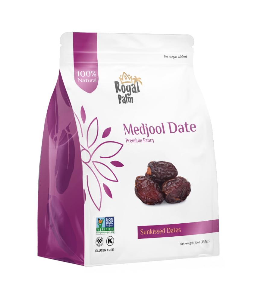 Royal Palm Medjool dates 16oz bag ready for snacking.