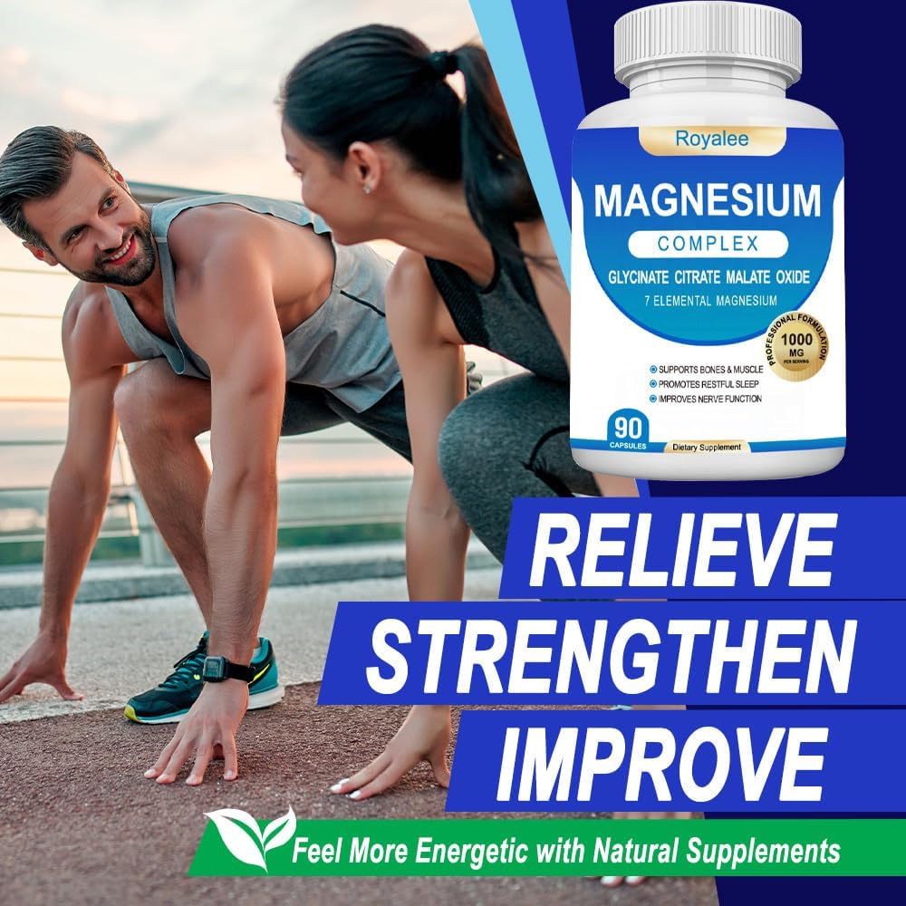 Royalee Magnesium Complex label close-up detailing 1000mg per serving.