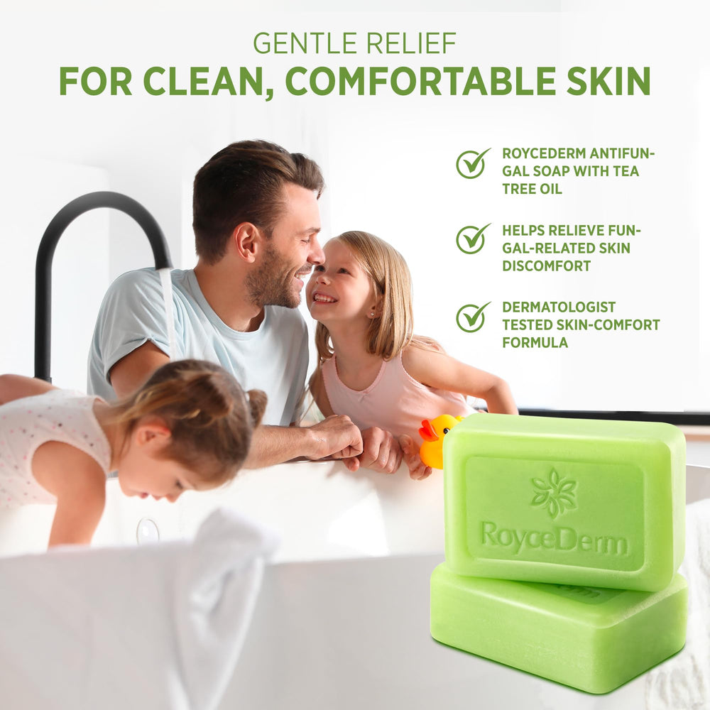 RoyceDerm bar features 1% clotrimazole for antifungal care.
