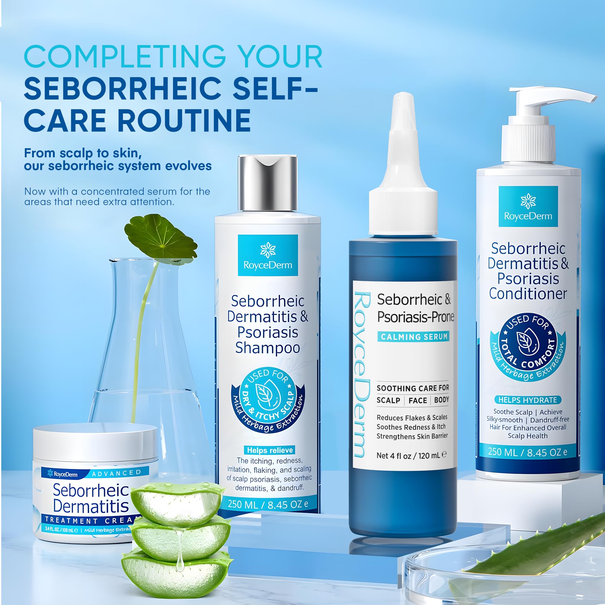 Roycederm skincare setup featuring the calming serum in a minimal routine.
