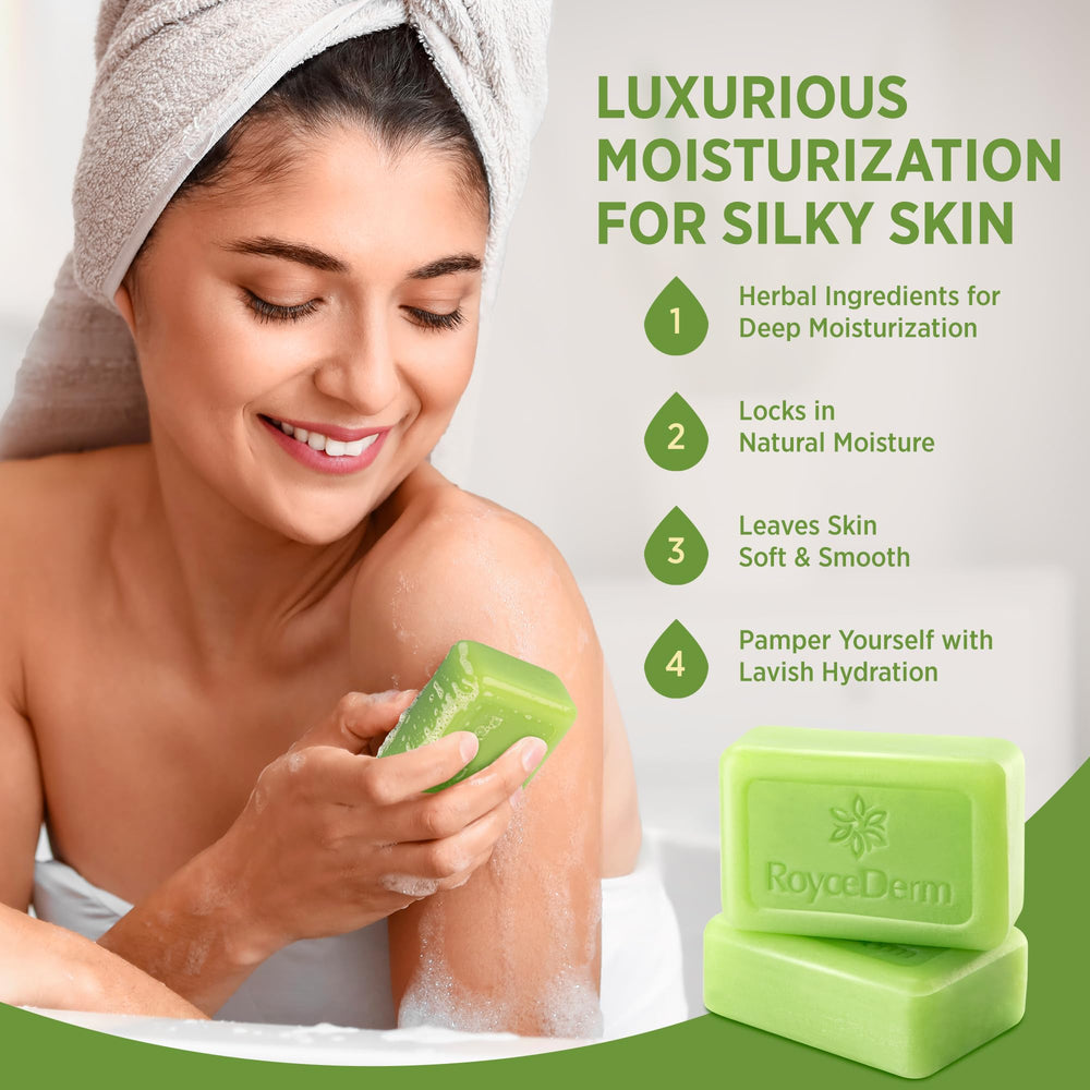 RoyceDerm medicated bar cleanses face and body for comfortable skin.