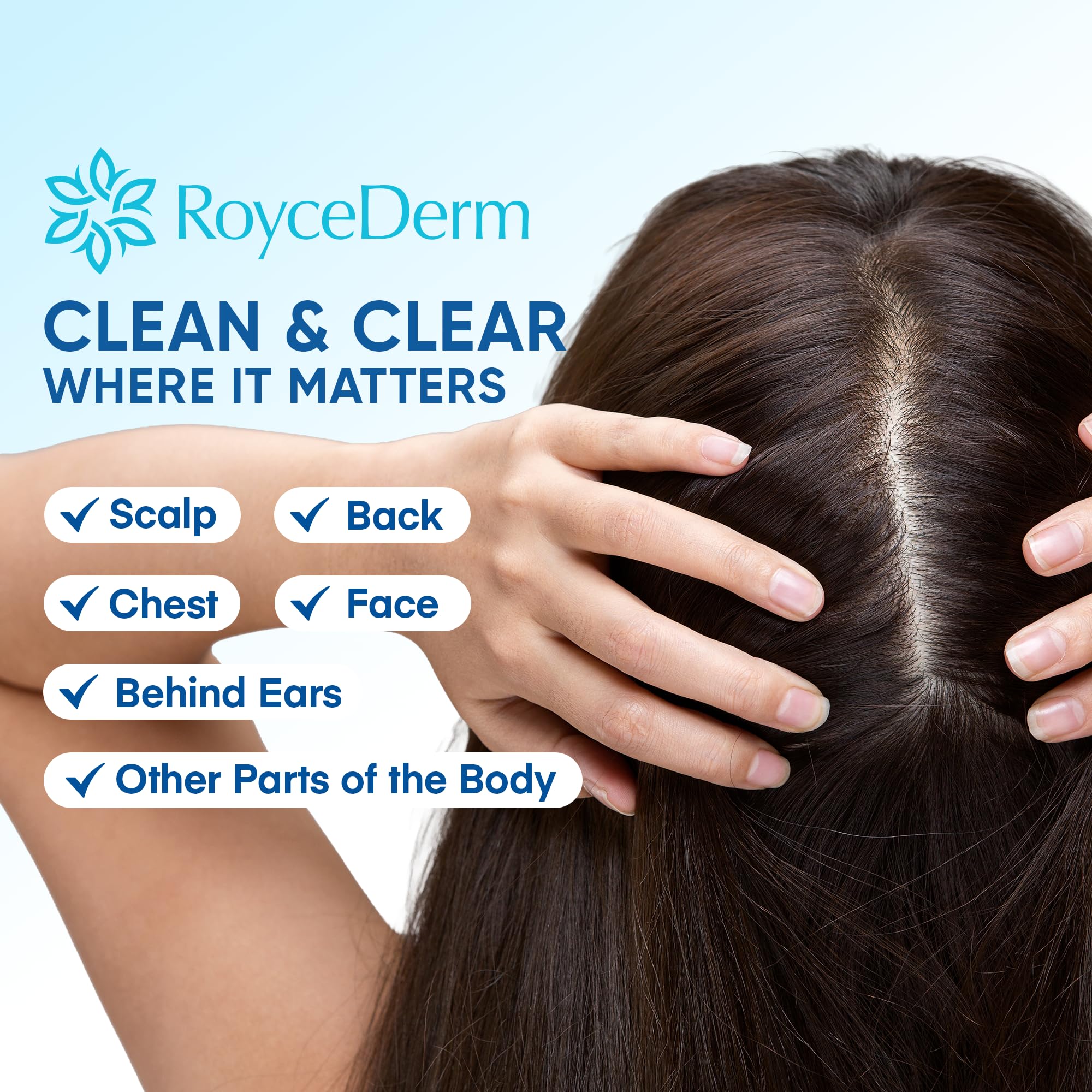 Roycederm serum applied to scalp as part of a daily calming routine.