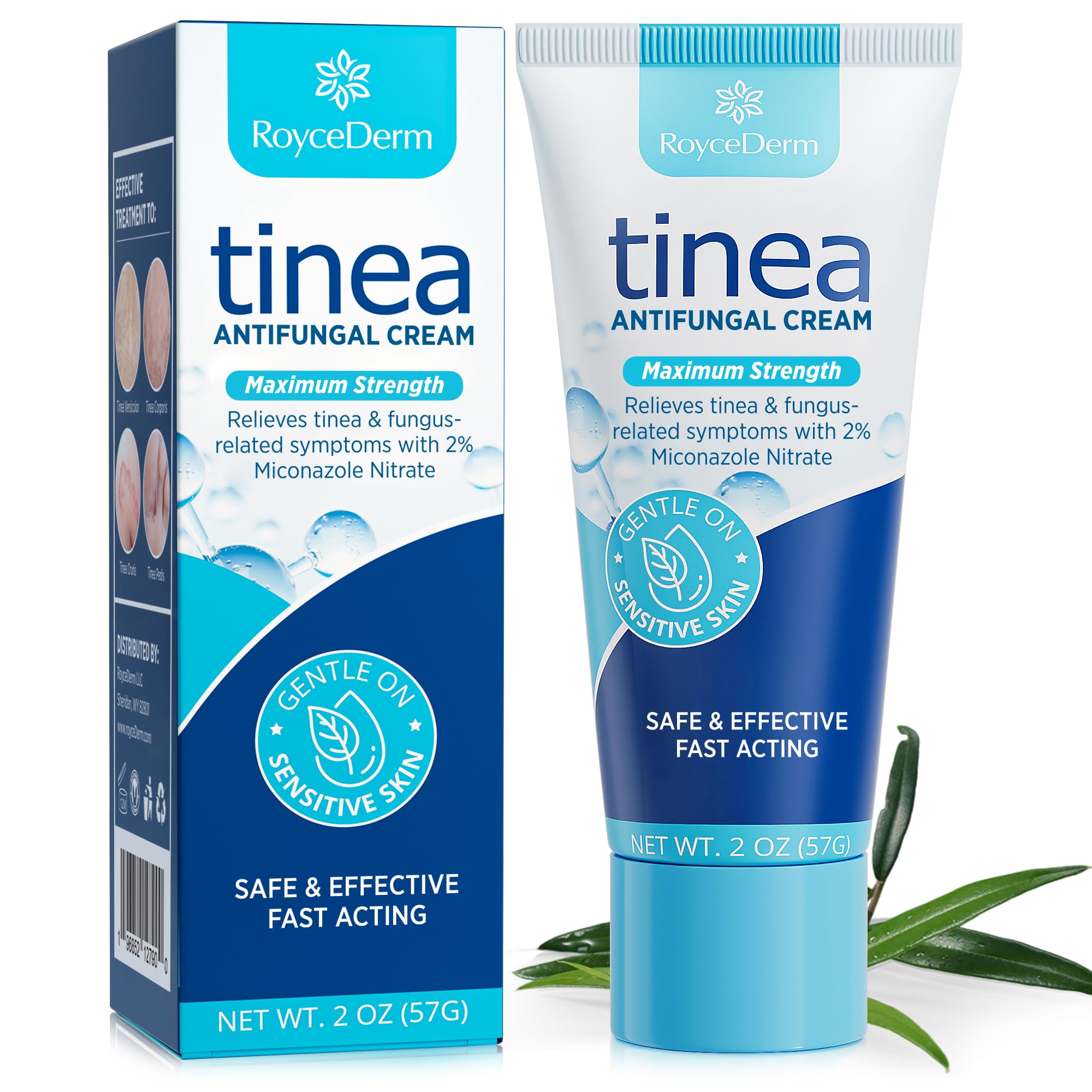 Roycederm tinea treatment packaging shows a trusted, multi-use antifungal solution for home care.