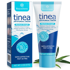 Roycederm tinea treatment packaging shows a trusted, multi-use antifungal solution for home care.