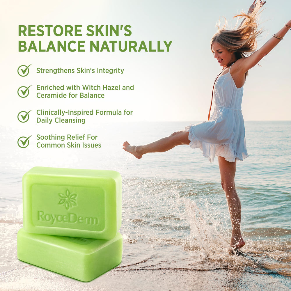 RoyceDerm travel-friendly bar shown for gym bag use.