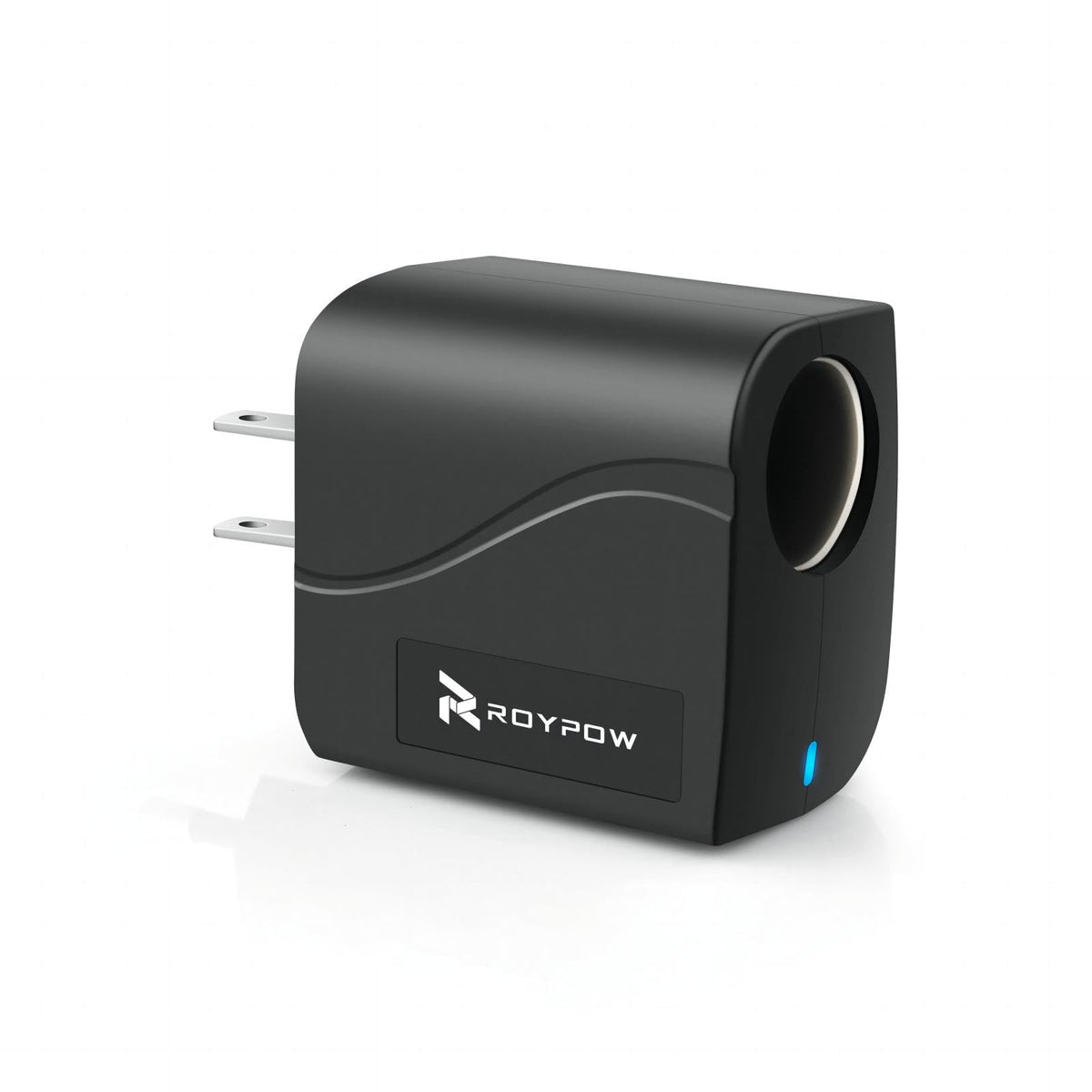 RoyPow AC-DC converter front view, compact design ideal for on-the-go charging.