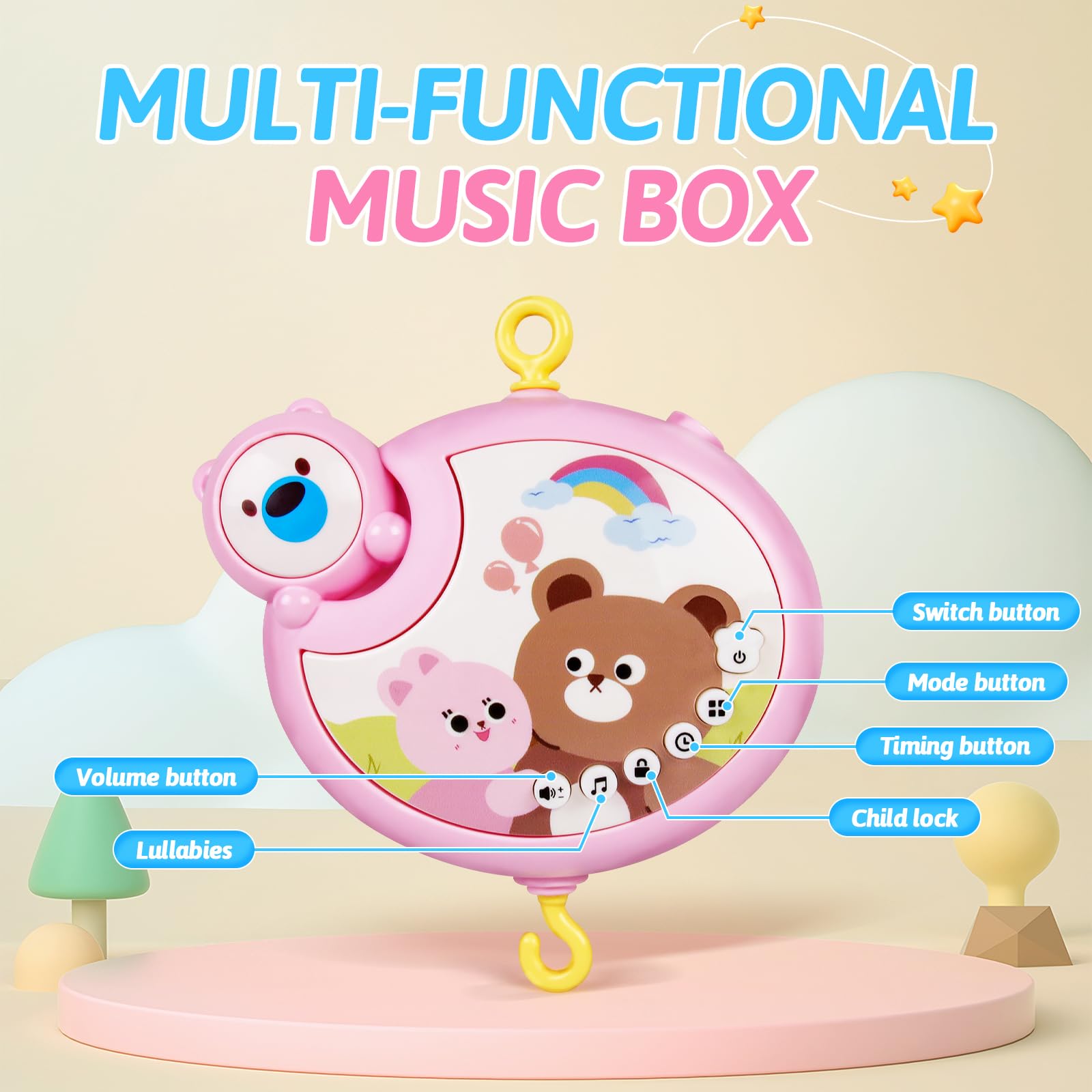 RSEPD five rattles with safe materials for teething and play.
