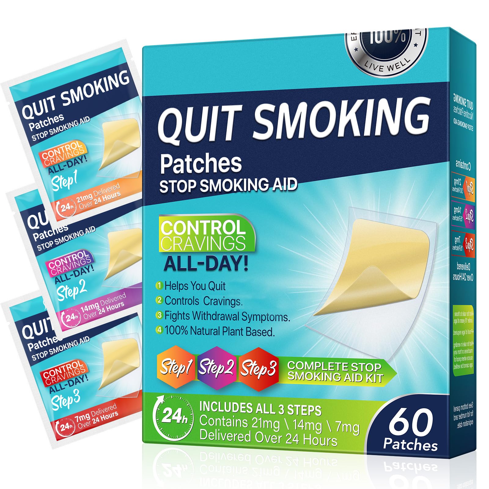 RSGRT quit-smoking patches Step 1-2-3 kit for gradual craving reduction