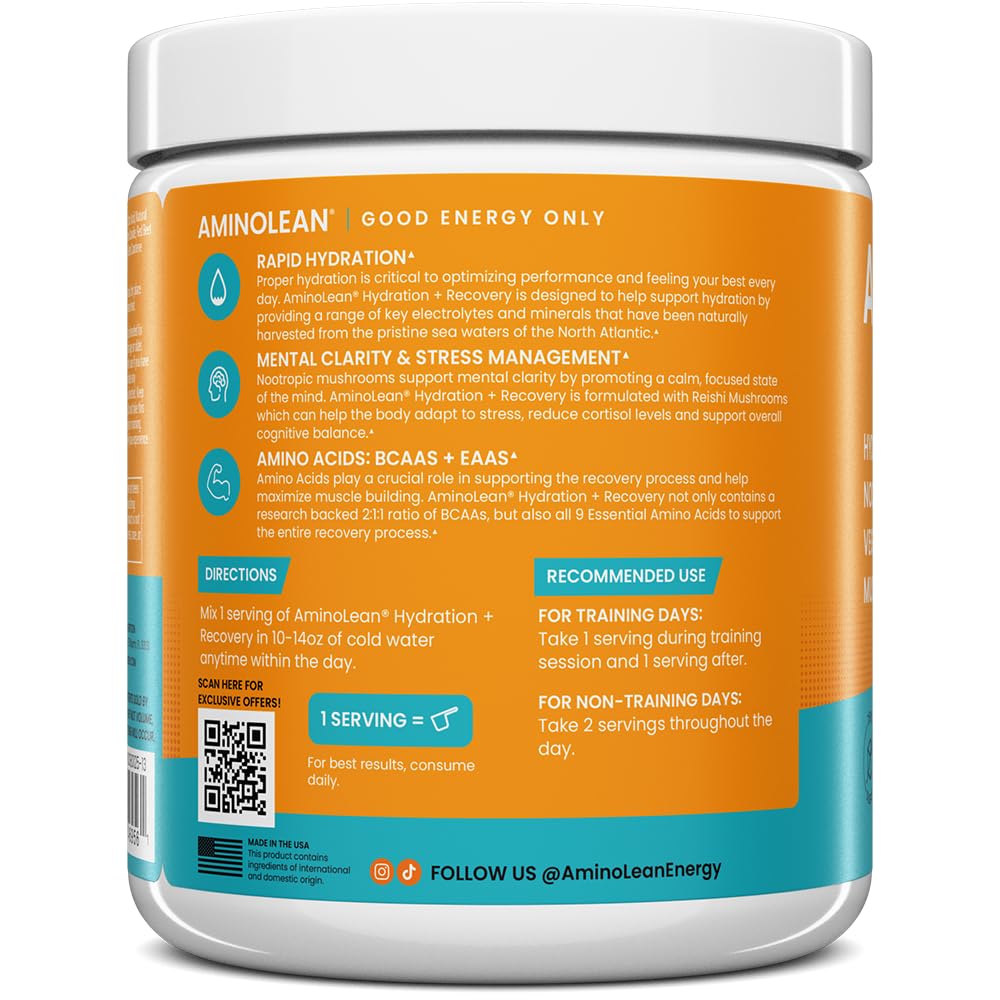 Product shot of 30-serving AminoLean jar on a shelf.