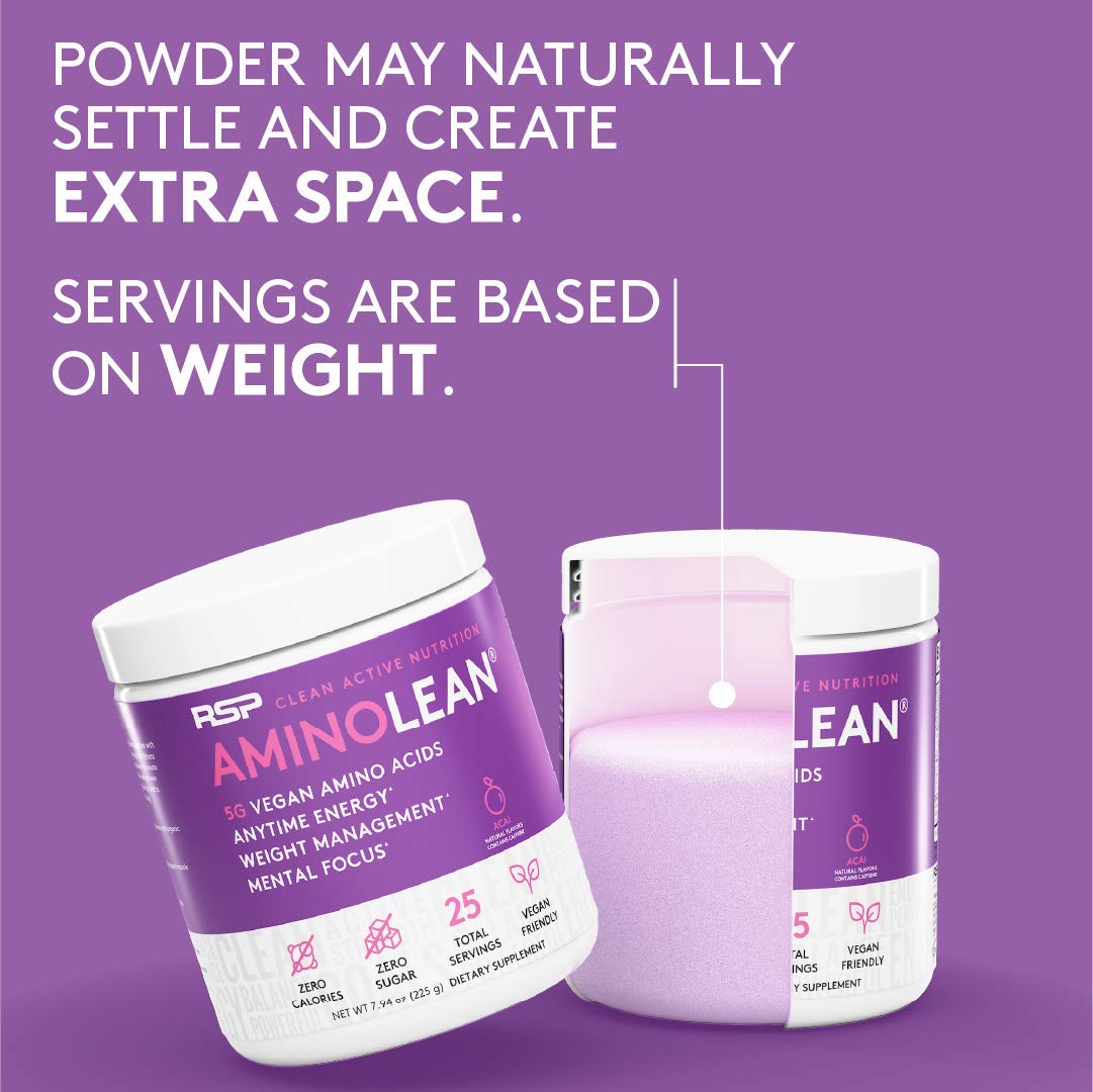 AminoLean acai flavor label emphasizes sugar-free, naturally sweetened formula.