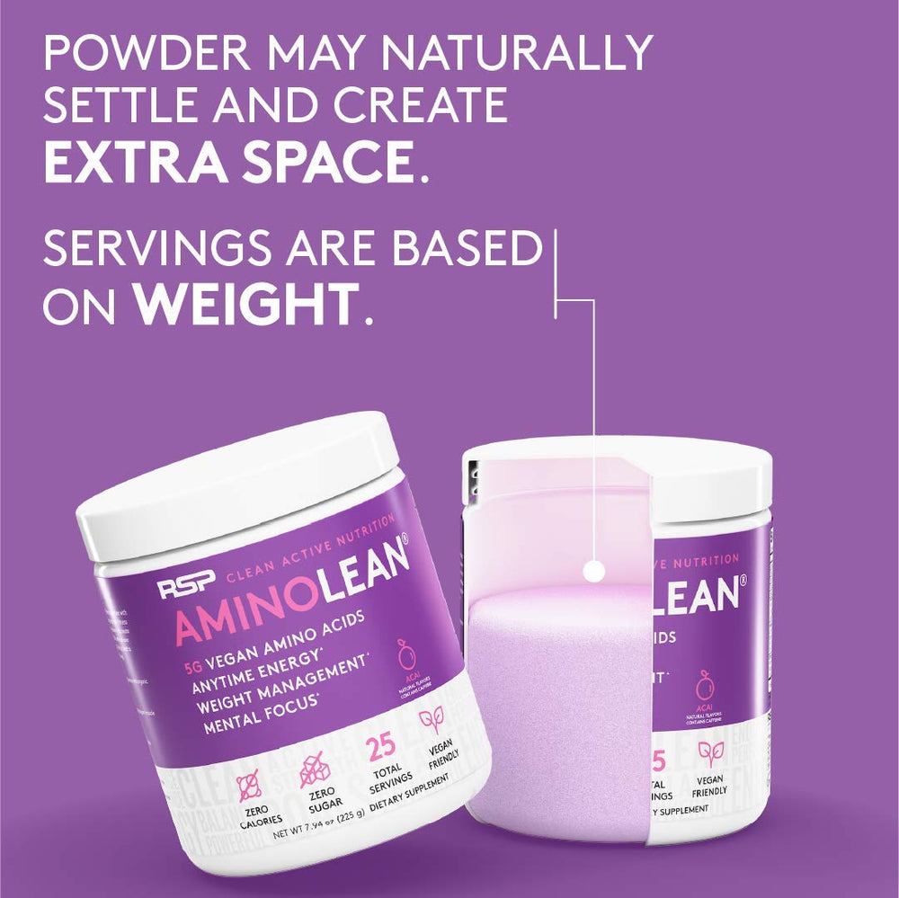 AminoLean acai flavor label emphasizes sugar-free, naturally sweetened formula.