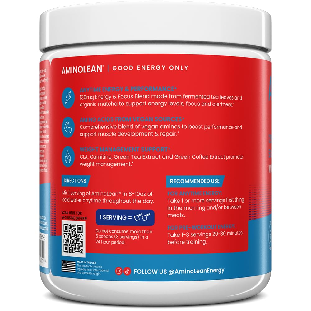 RSP AminoLean ICEE Cherry container shows 30 servings and natural caffeine.