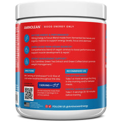RSP AminoLean ICEE Cherry container shows 30 servings and natural caffeine.