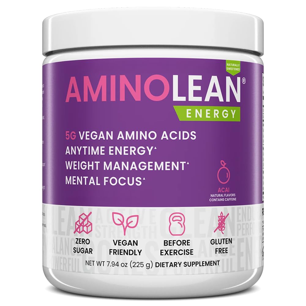 RSP Nutrition AminoLean tub front with branding and vegan pre workout energy.