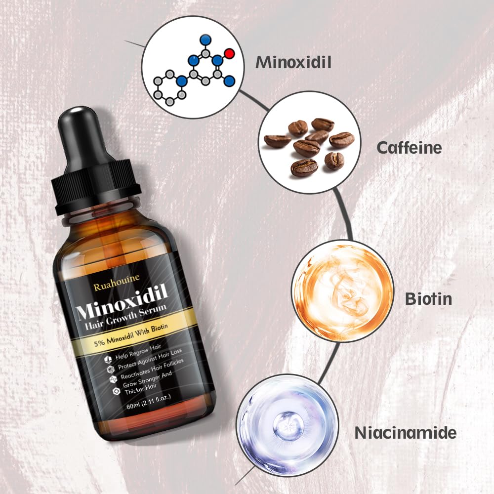 Ruahouine 2-pack minoxidil serum bottle side view showing compact packaging.