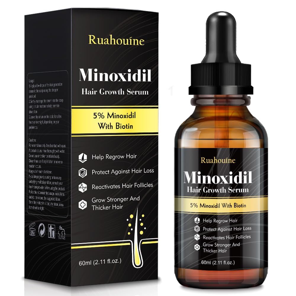 Ruahouine hair growth serum bottle suggesting thicker, fuller hair over time