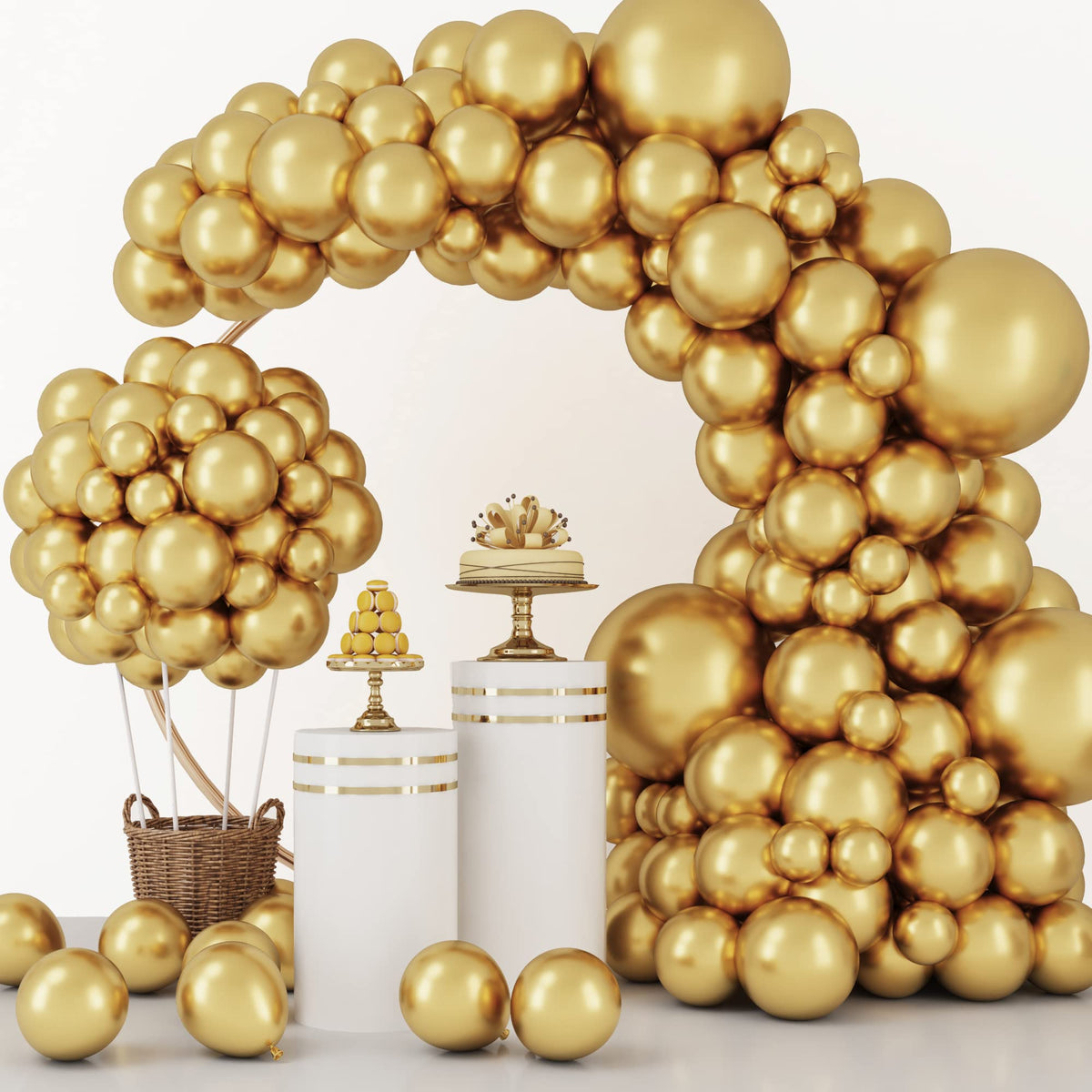 Rubfac 129pc metallic gold balloons 18inch for elegant arches and celebrations.