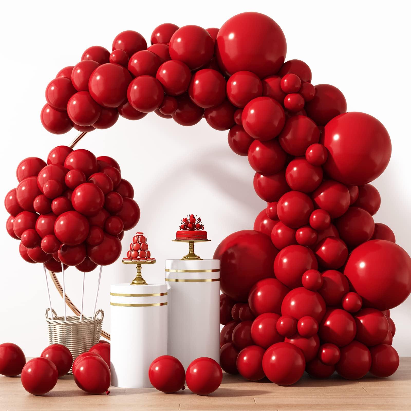Rubfac 129pcs Ruby Red Balloon Arch Kit ready for dramatic garland decoration.