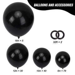 Rubfac 12-inch black balloons arranged for garland setup.