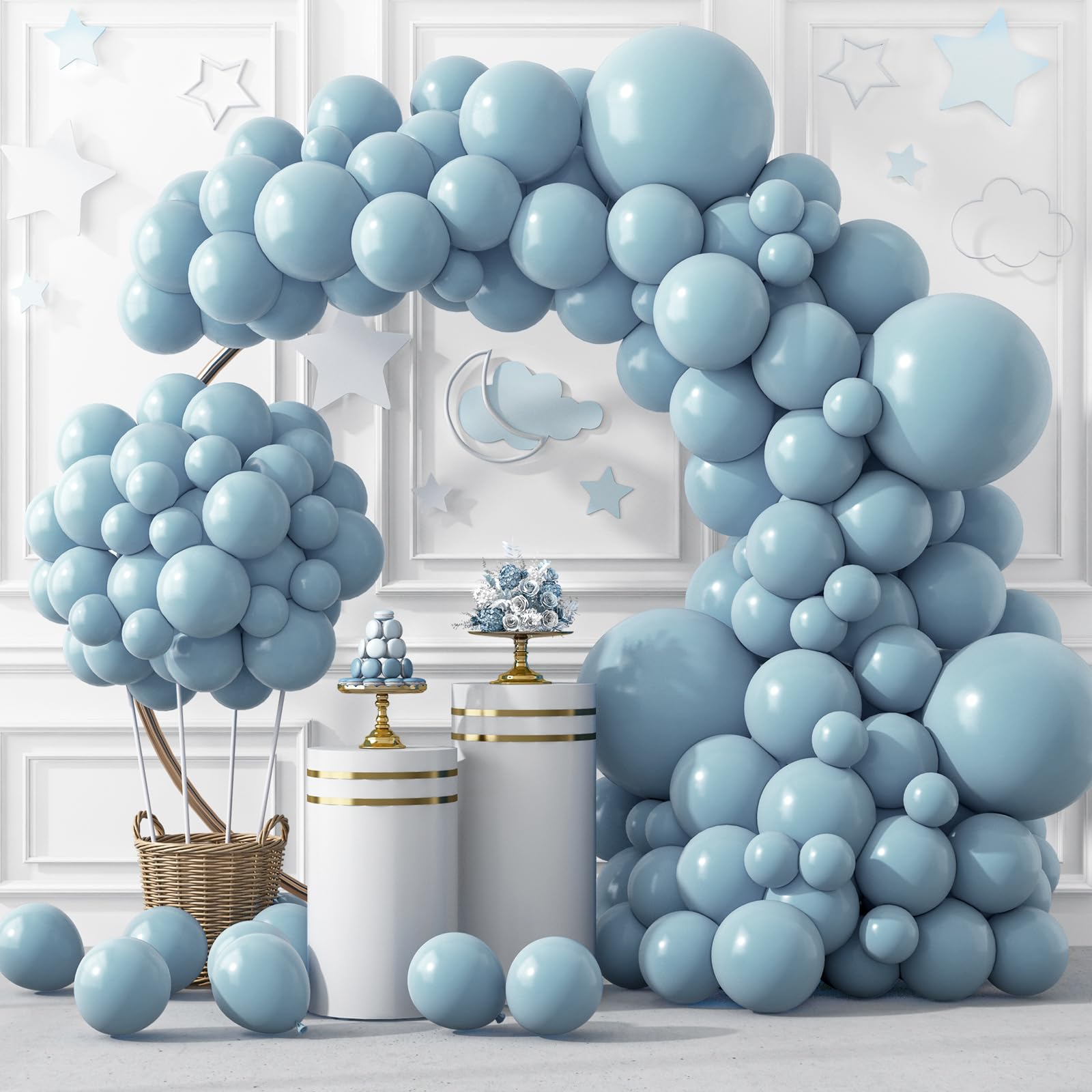 Rubfac haze blue 18-inch balloons for bold arches and focal party accents.