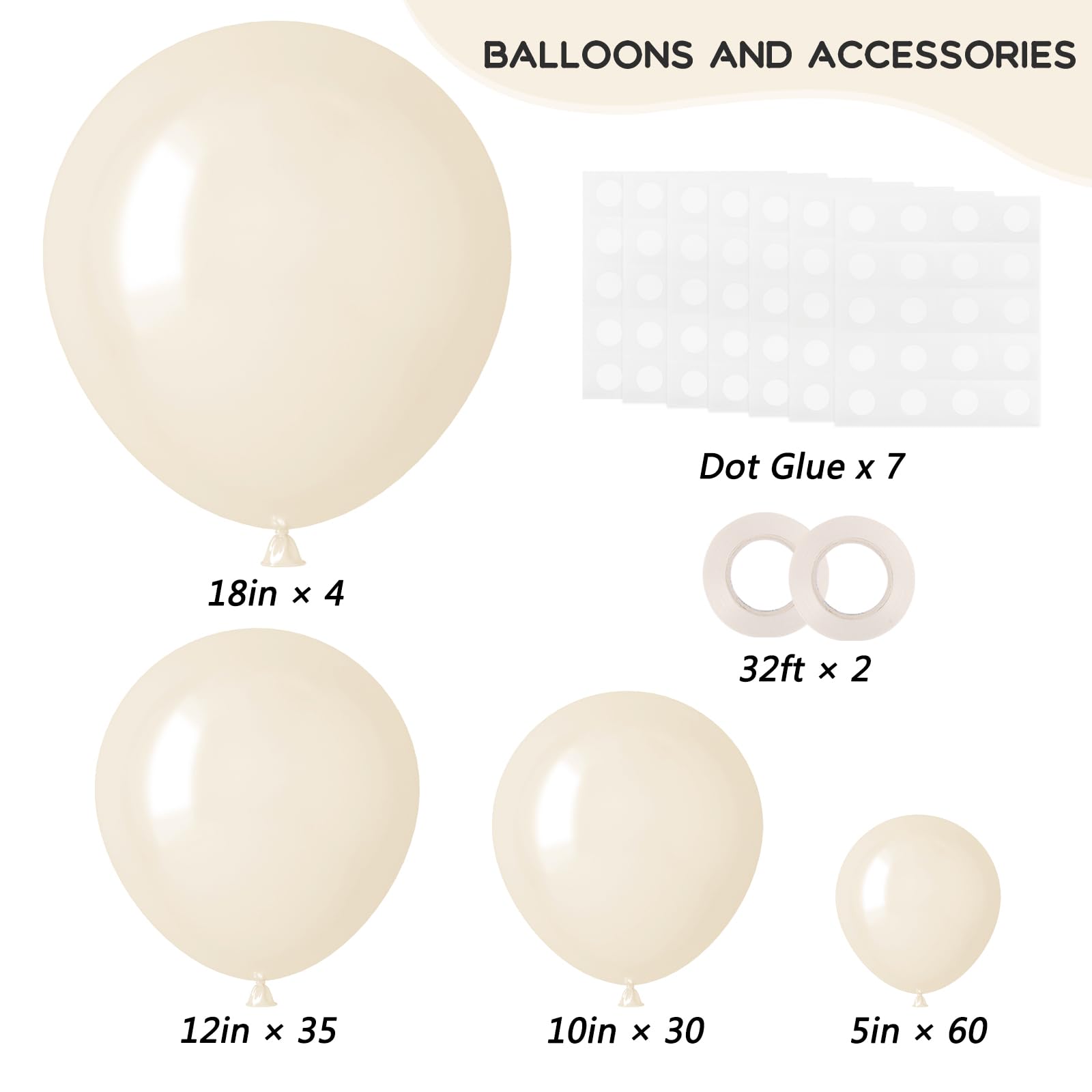 Rubfac ivory white 12-inch balloons for mixed-height decor