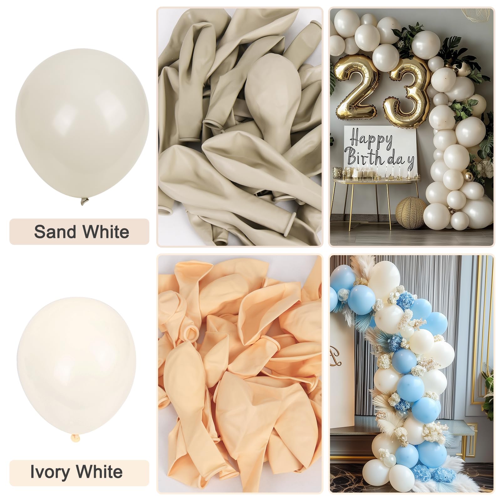 Rubfac party decor ideas using sand white balloons for versatile celebrations.