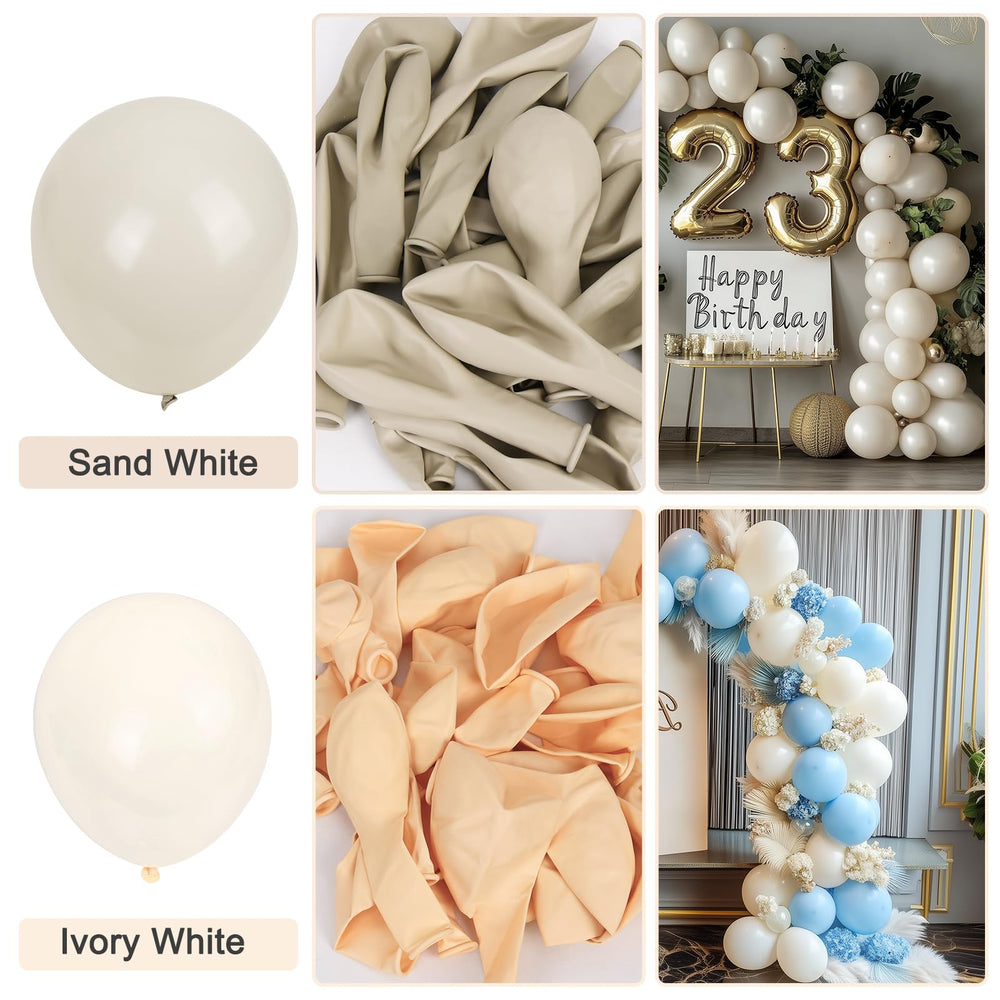 Rubfac party decor ideas using sand white balloons for versatile celebrations.