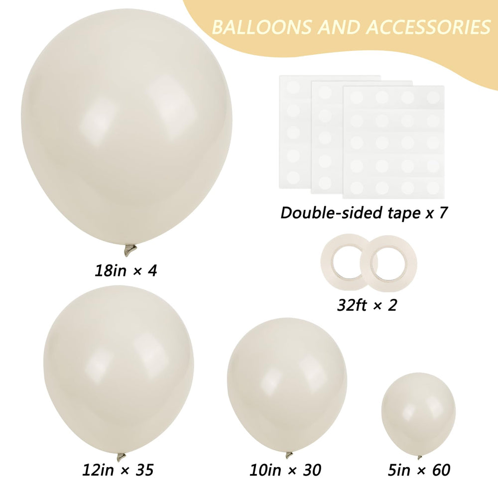 Rubfac sand white 12-inch balloons add elegant garland texture.