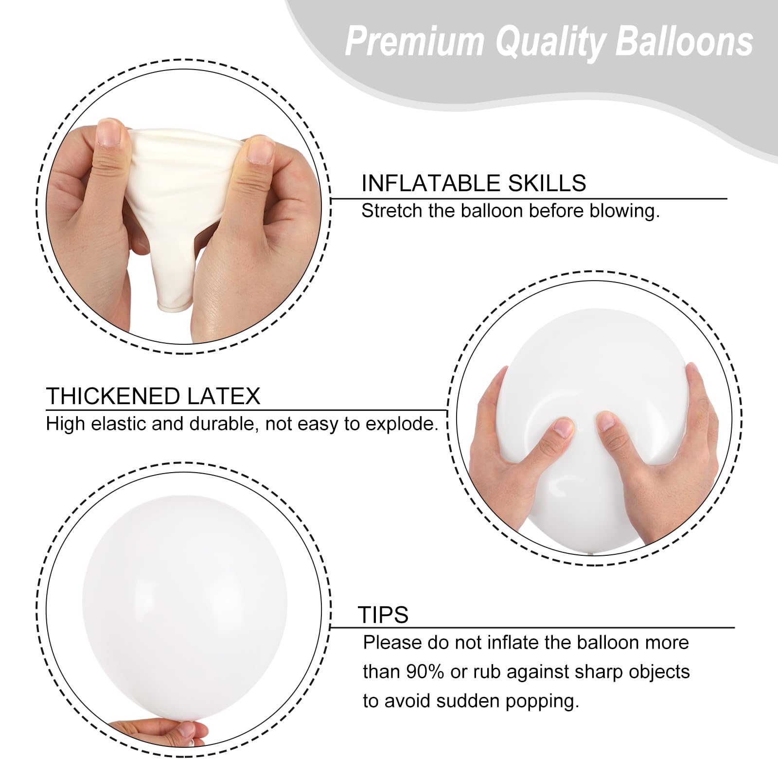 Rubfac white balloons 10-inch versatile for ceiling installations and arches