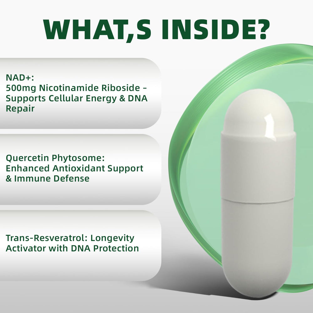 Rubimirez NAD+ ingredients close-up emphasizing liposomal technology for absorption.