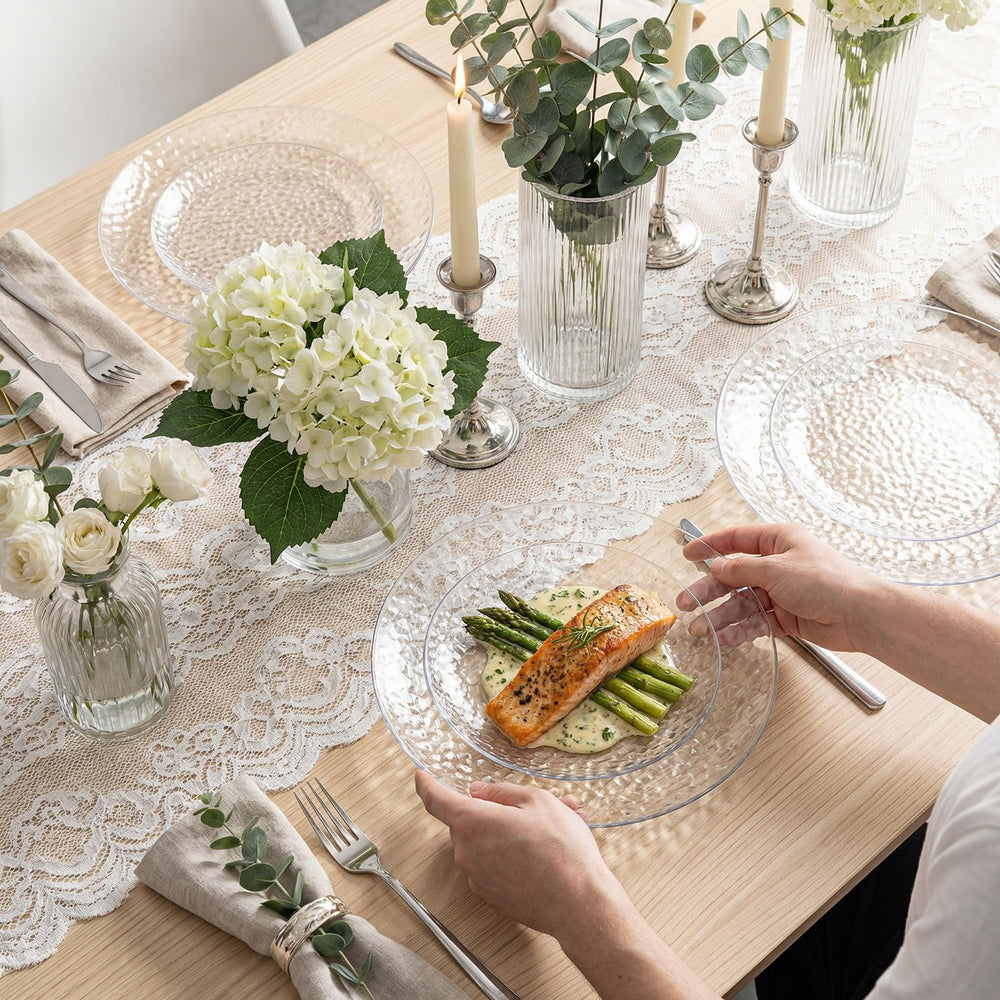 Rubtlamp 60-piece plastic plate pack for easy hosting and cleanup.