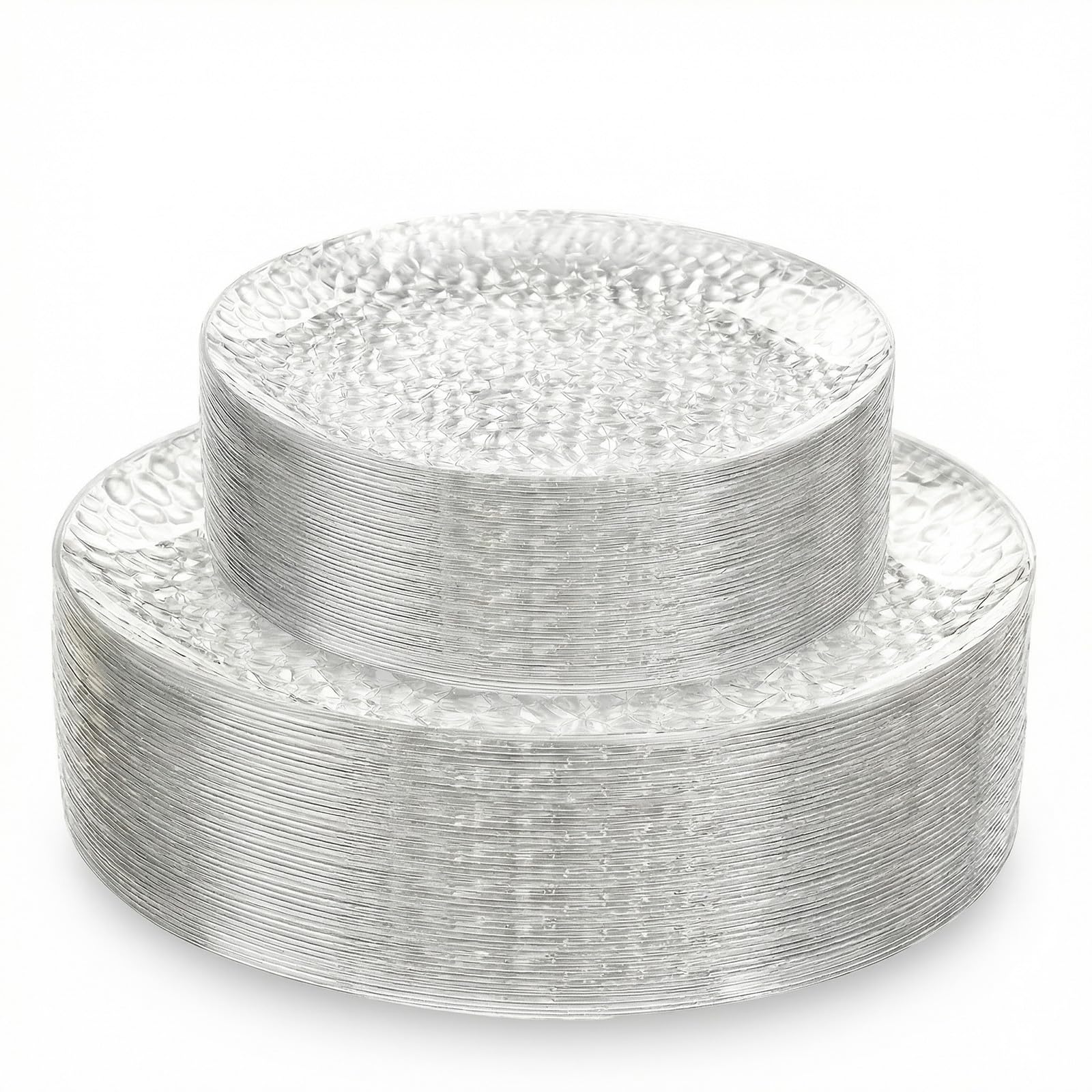 Rubtlamp clear dinner plates with hammered design for elegant table settings.