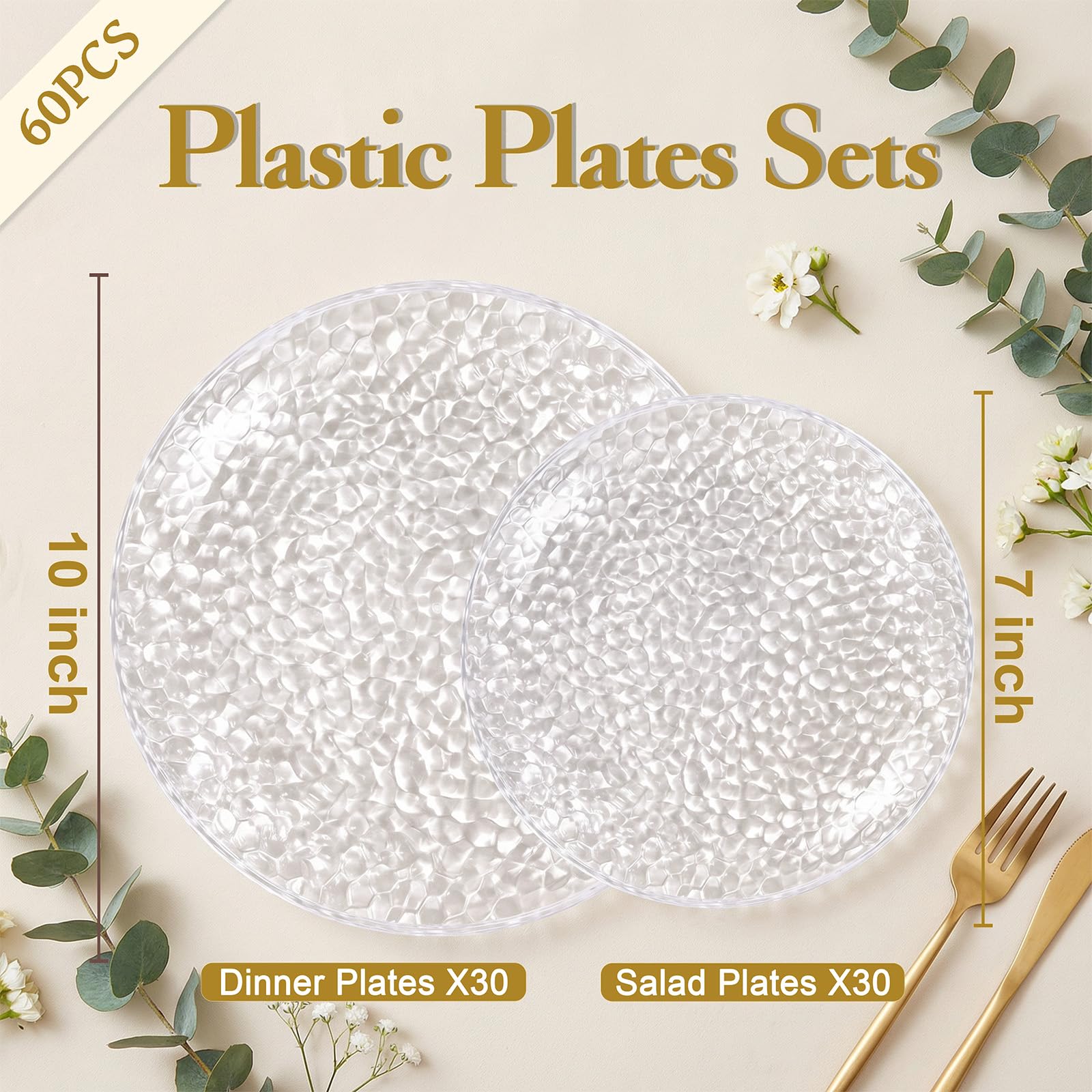 Rubtlamp clear salad plates featuring hammered texture for upscale events.