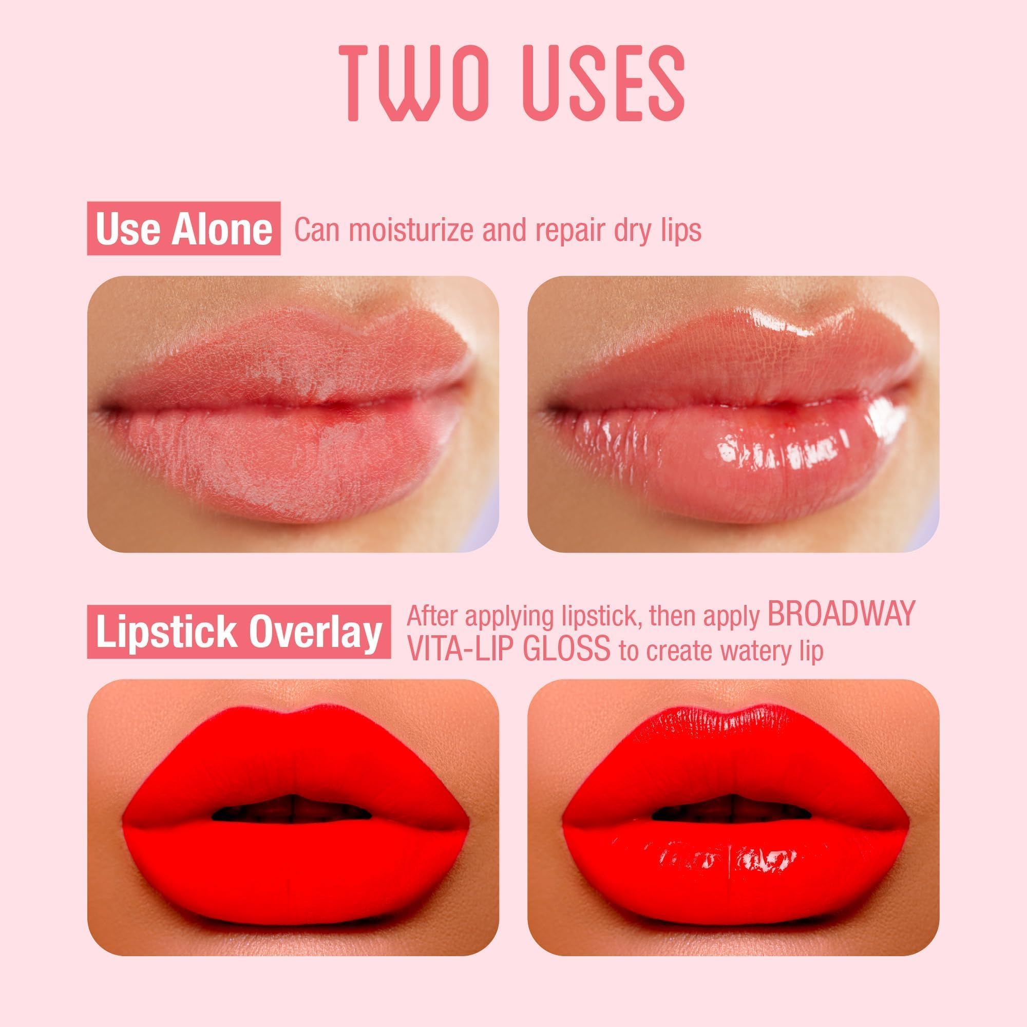 Ruby Kisses Broadway Vita-Lip honey vitamin gloss boosts moisture and comfort.
