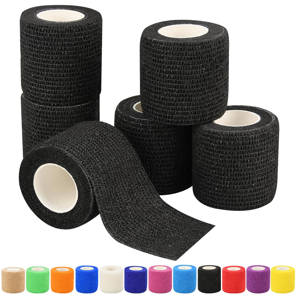 RubyQ 2in black self-adhesive bandage wrap in a six-roll pack for on-the-go use.