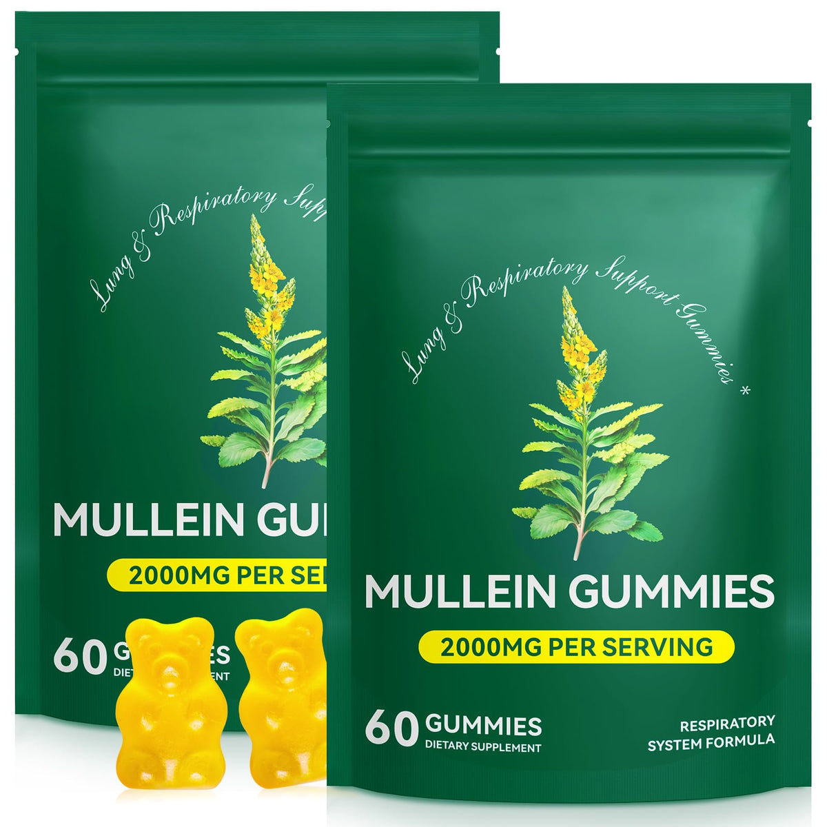 Ruduwu Mullein Gummies bottle front highlighting lung support and vegan wellness.