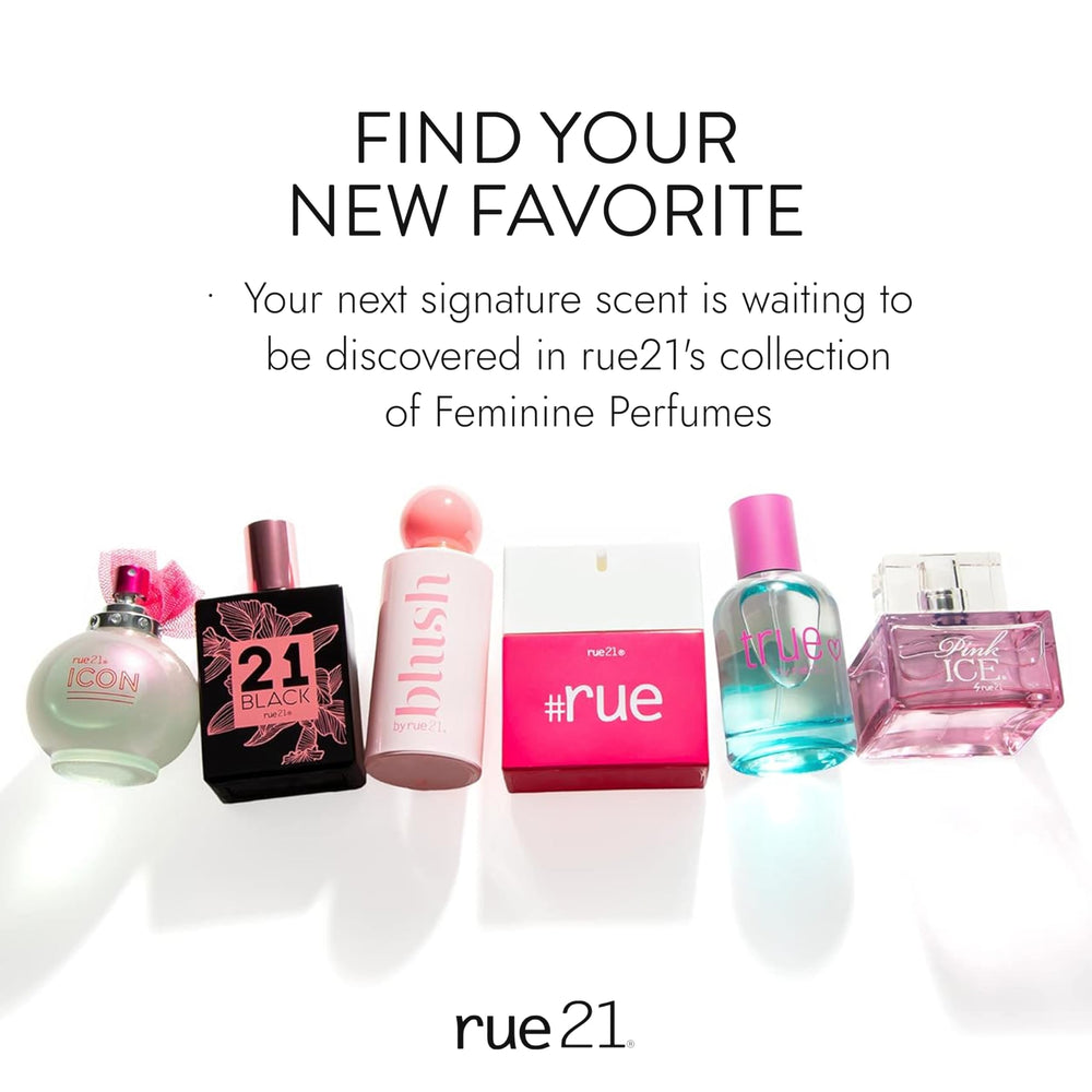 Rue 21 Pink Ice bottle on vanity, stylish addition to daily routine.