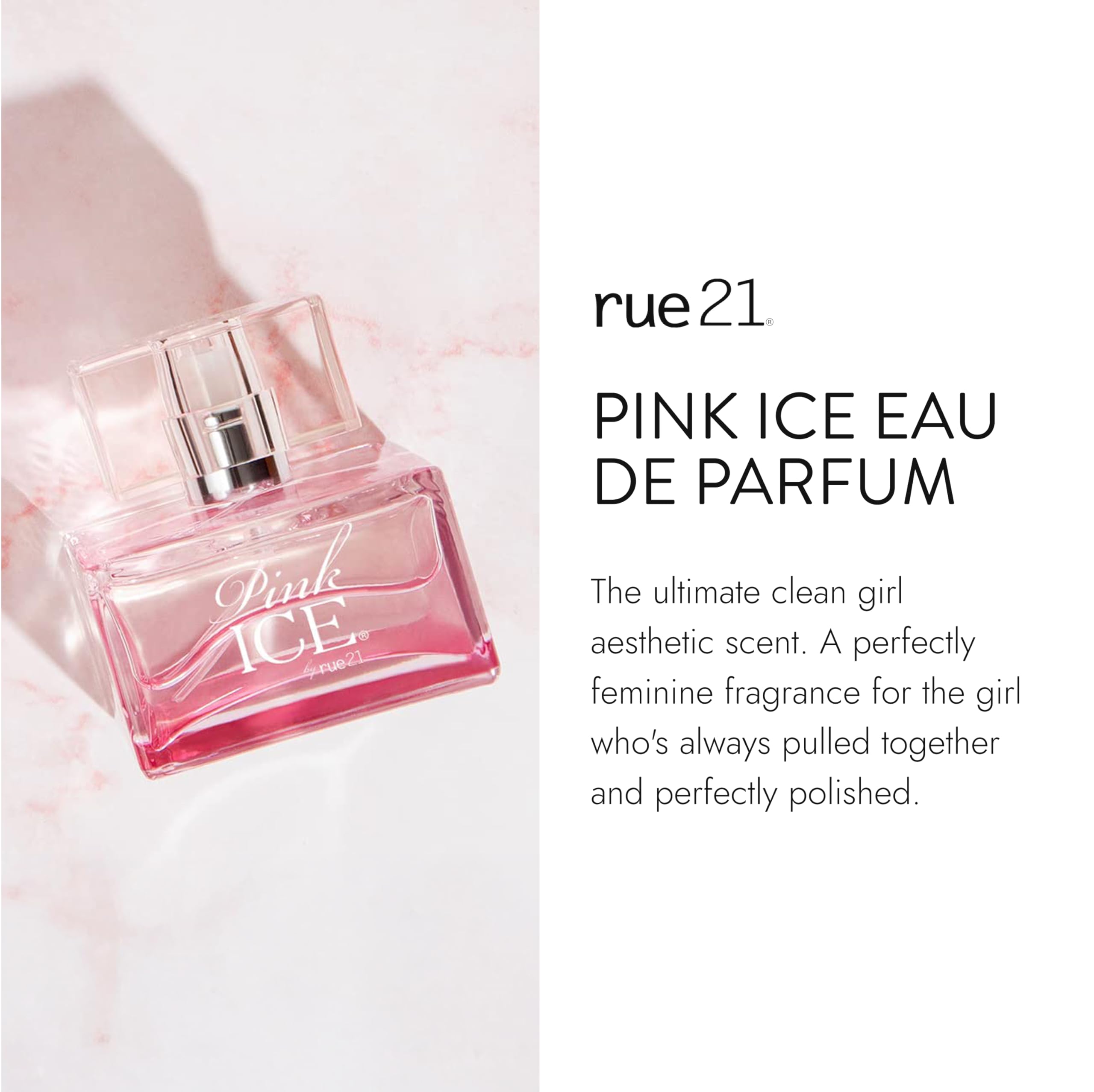 Rue 21 Pink Ice packaging box, compact and travel-friendly for on-the-go.
