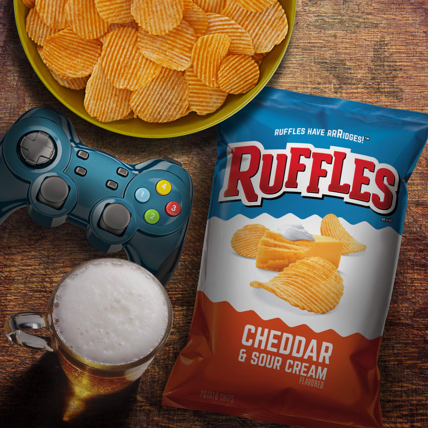 Close-up of Ruffles ridges highlighting thick texture for dips