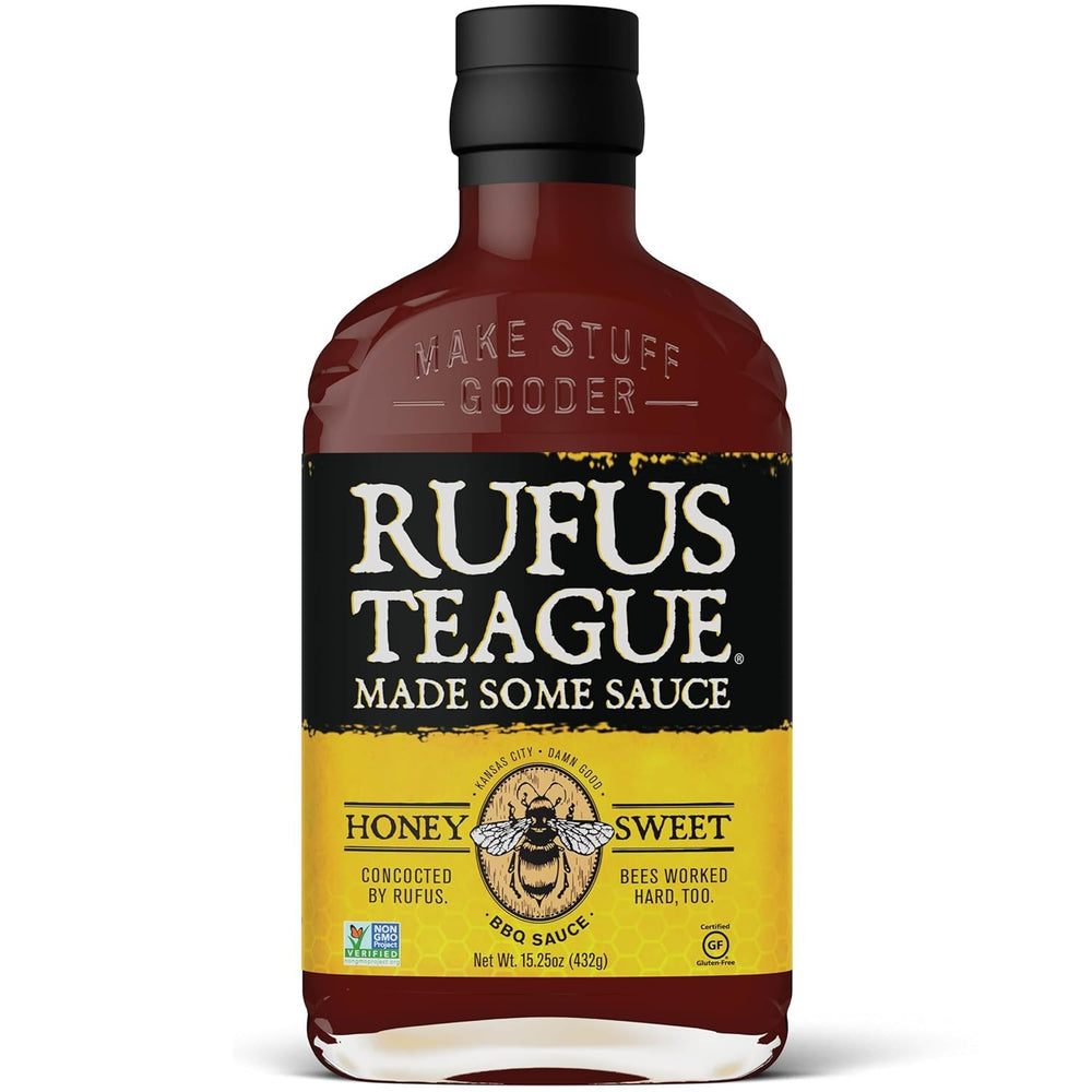Rufus Teague Honey Sweet BBQ Sauce bottle front highlights bold, versatile flavor for any grill moment