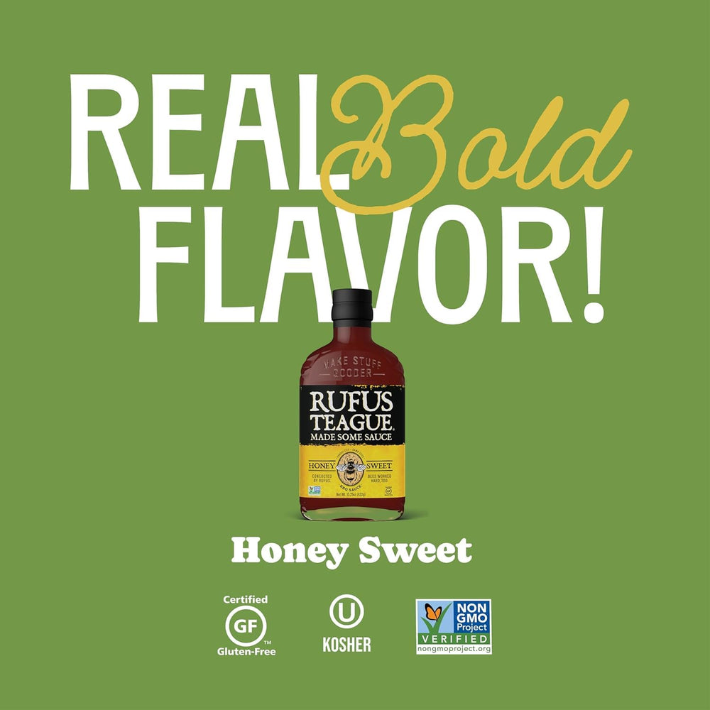 Rufus Teague Honey Sweet BBQ Sauce glaze on ribs illustrates thick, clingy coating