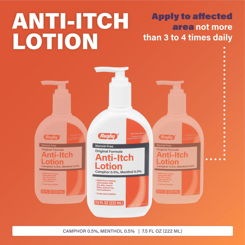 Rugby Anti-Itch Lotion pump dispensing for quick treatment of itchy skin