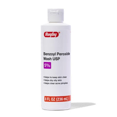 Rugby Benzoyl Peroxide Wash 5% bottle front for daily acne-clearing routine.